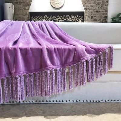 Hot Sale Knitted Decorative Plush Bedding Sofa Throw Blankets with Fringes Tassel