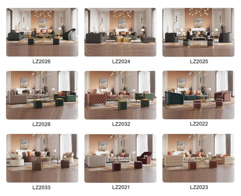 Luxury Modern Italian Top Grain Leather European Living Room L Shape Sofa Set with Coffee Table