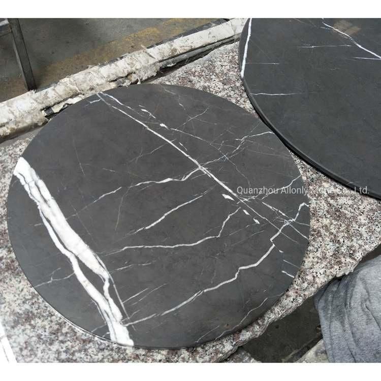 Round and Square Design Black Wooden Coffee Tables Marble Table Top
