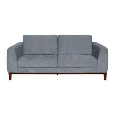 Western Style Grey 4 Seat Leather Living Room Sofa with Solid Wood Legs