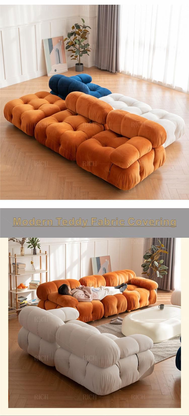 Italian Furniture DIY 3 Seat White Velvet Sofa for Living Room