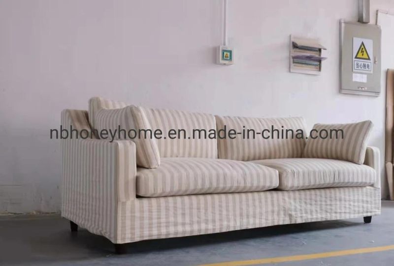 Strip Fabric Slip Cover Classic 3 Seat Sofa