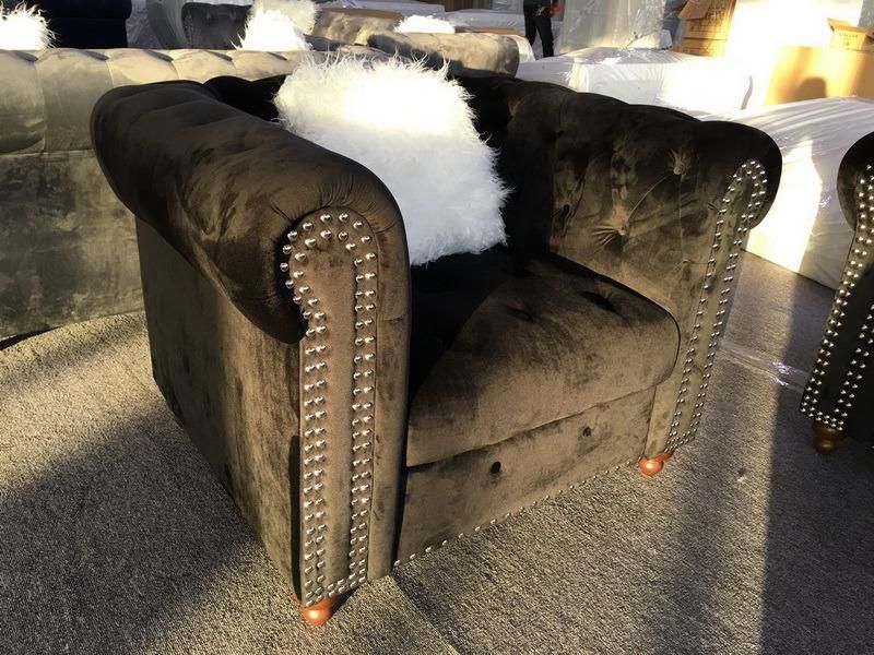 Velvet Fabric Sofa with Fur Pillow for Living Room Furniture