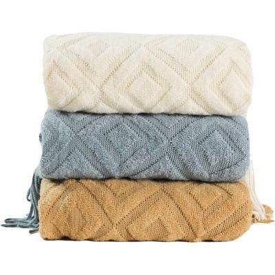 100% Acrylic Knitted Solid Soft Cozy Throw Blanket for Sofa, Couch, Bed, Living Room and Travel (YKY4914)