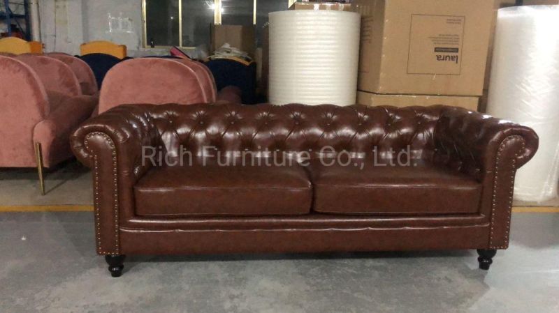 Vintage Deep Tufed Chesterfield Retro Couch Hotel Leather PU Sofa