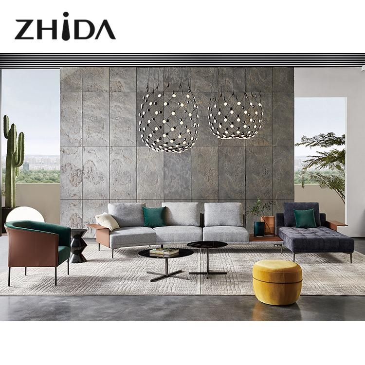Zhida Wholesale Italian Style Modern Sectional Sofa Set Home Furniture Living Room U Shape Leather Armrest Modular Fabric Sofa