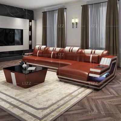Modern Italian Home Furniture 1+2+3 Seater Real Genuine Leather Couch LED Luxury Sofa Set with Wholesale Price