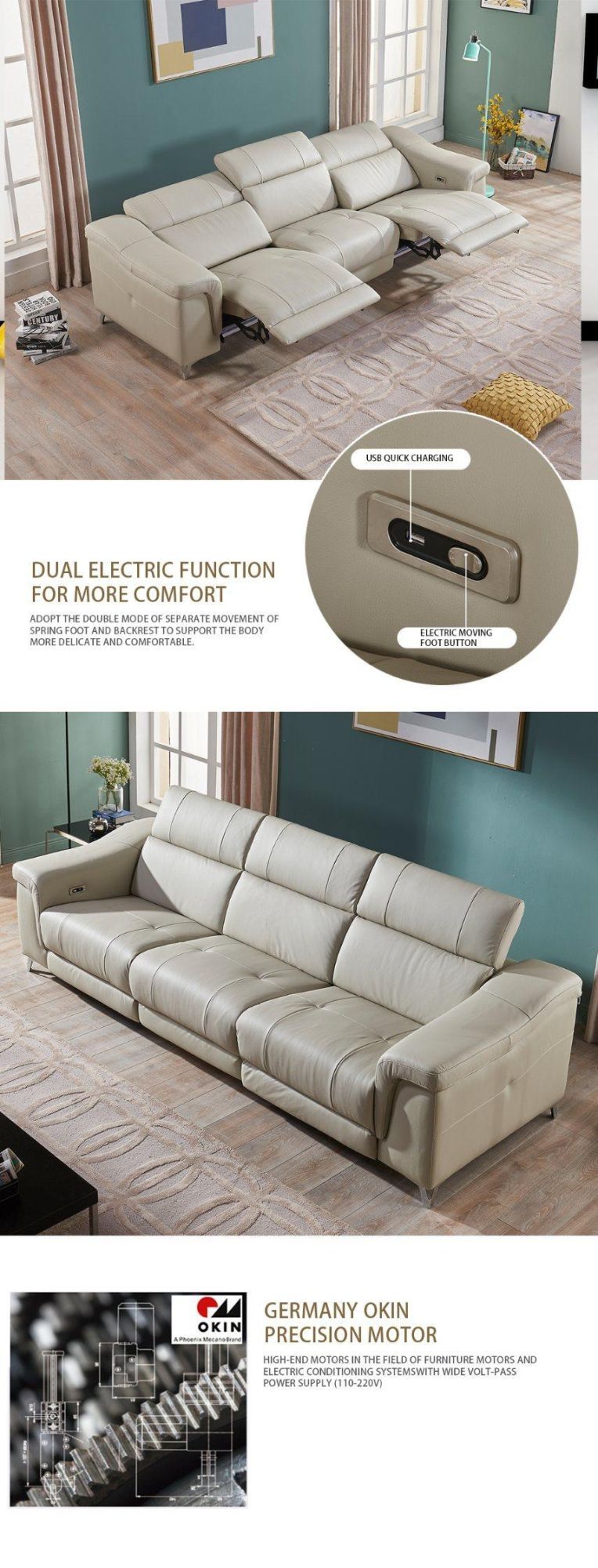 Modern Simple Living Room Small Family Cloth Art Electric Functional Sofa Combination Sofa