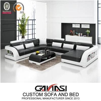 American Style Furniture Living Room Sectional Leather Sofa with Chaise