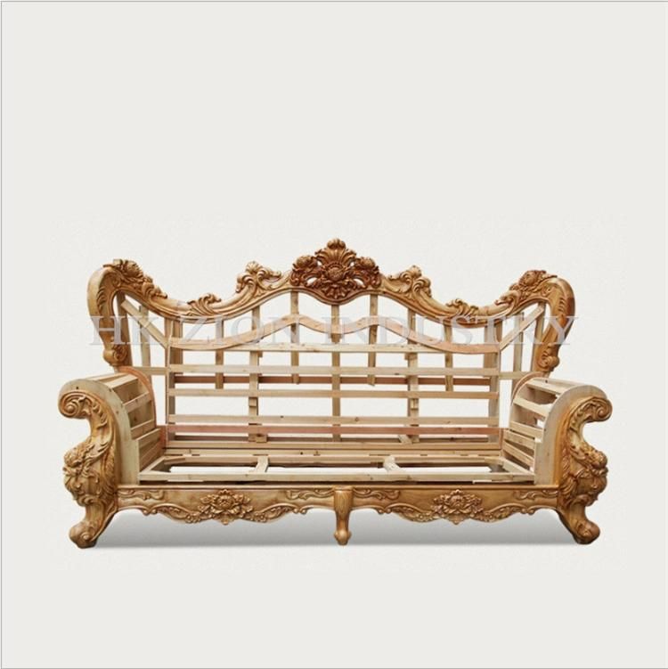 High End European Style Antique Sofa Classic Living Room Furniture Sets Chaise Longue Brown Solid Wood Frame Genuine Leather Sectional Sofa