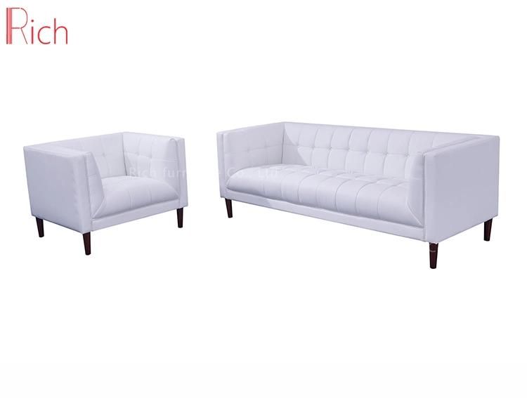 Modern European 3 Seater Sleeping Couch White Leather Living Room Wooden Sofa