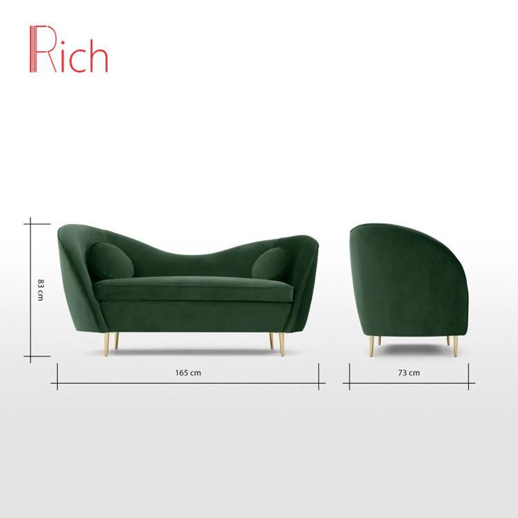 Golden Stainless Steel Legs Green Wedding Couch Living Room Modern Velvet Curved Sofa