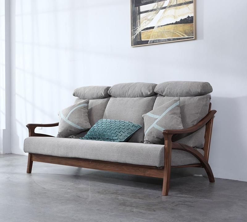 Simple Oak Solid Wood Water Cube Fabric Sofa 0112