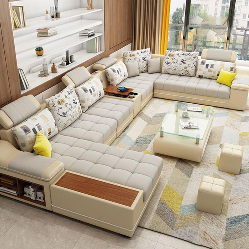 Luxury Dubai Home Living Room Furniture Pure Leather Slide Sofa