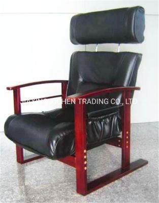 Black Leather Wooden Armrest Leisure Recliner Sofa Chair