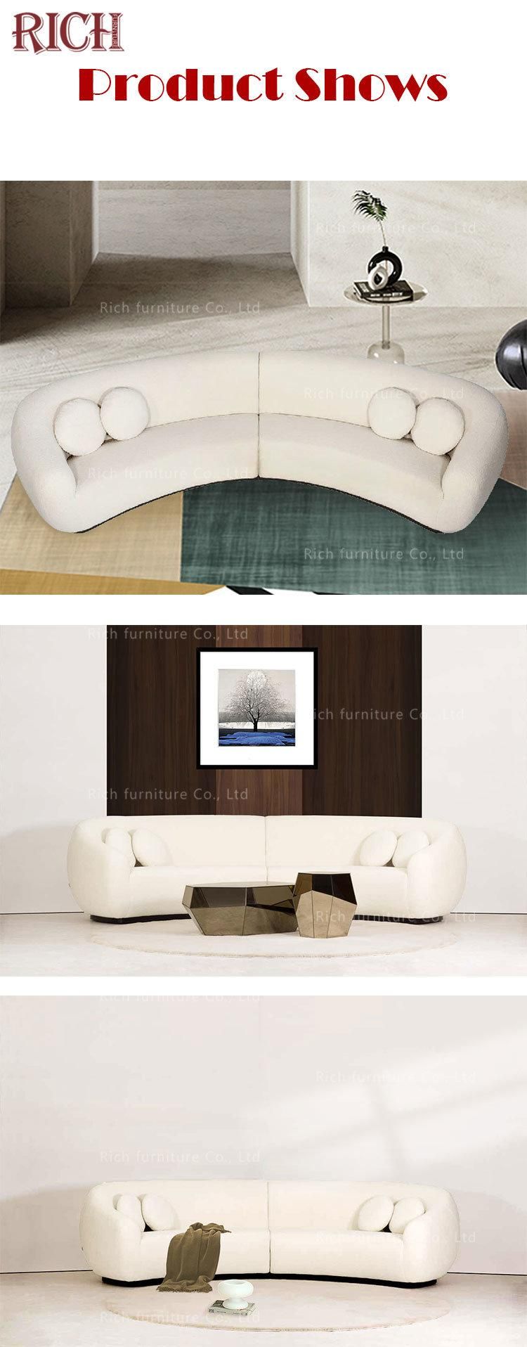Shearling Lounge Sherpa Couch White Modern Lamb Skin Wool Curved Sofa Sheepskin Couch Teddy Boucle Fabric Sofa