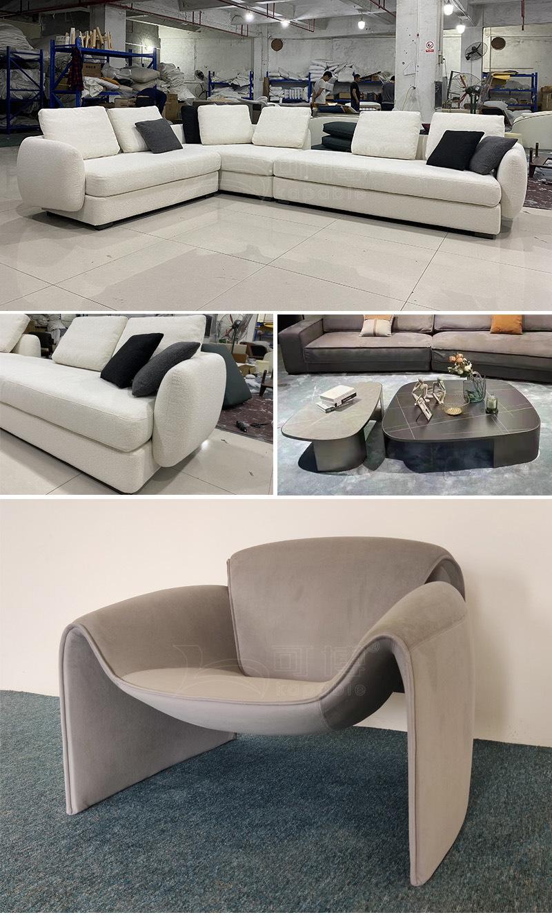 Modern Fabric Sectional Sofas with Leather Arm Chair and Coffee Table