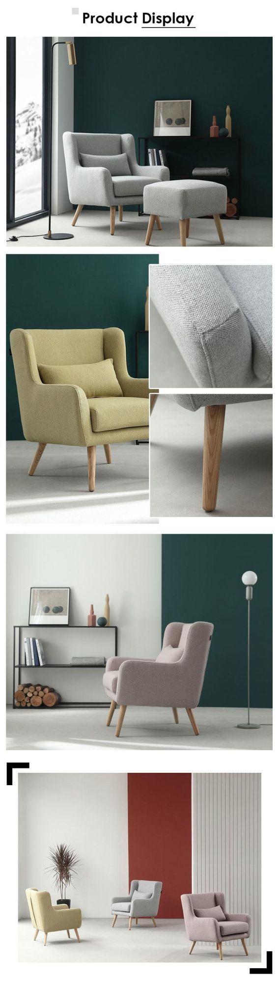 Chinese Modern Living Room Furniture Fabric Leisure Sofa Cahir with Wood Frame