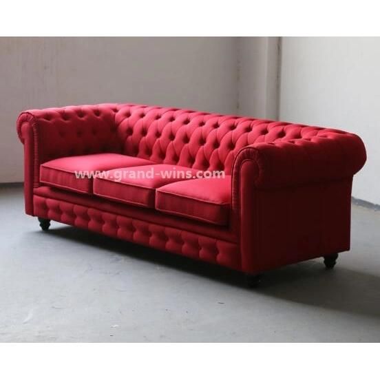 Red Fabric Velvet Chesterfield Sofa Leisure Couch Set Hotel Bedroom