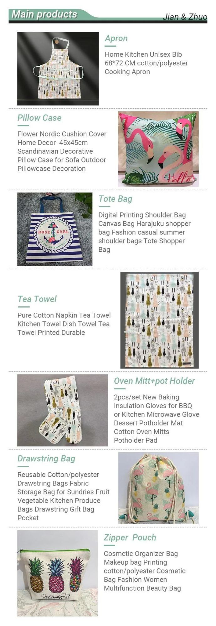 Custom Digital Printed Christmas Alpaca Cotton or Polyester Household Textiles Kitchen Textile Set Cushions Aprons Towels Bags and Oven Mitts