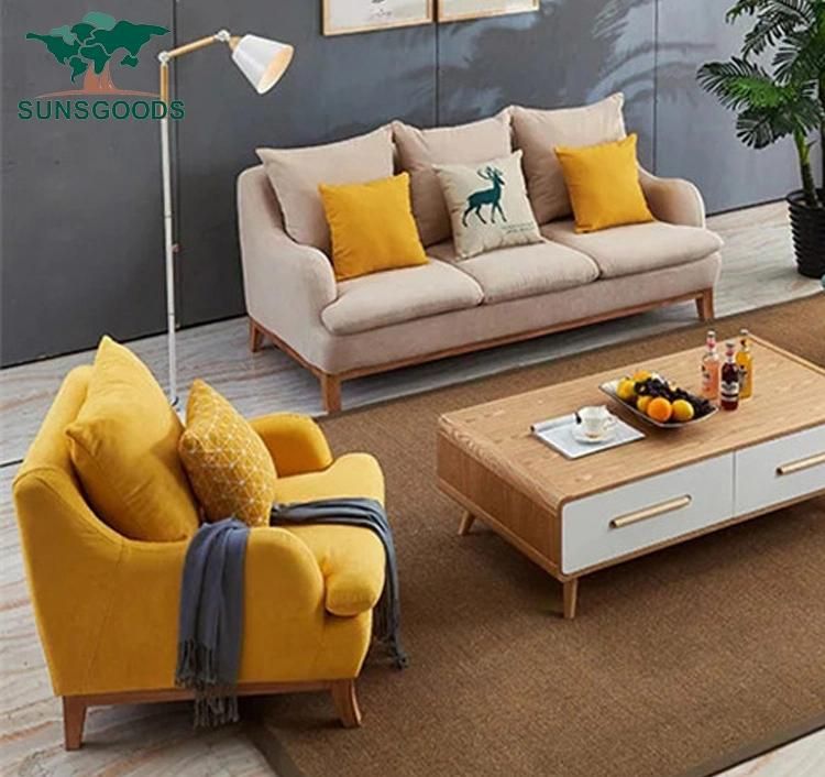 Popular Living Room Fabric Sofa Simple Wooden Sofa Set Design