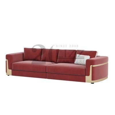 Gold Metal Feet Italian Design High End Home Furniture Modern Living Room Leisure Red Fabric Sofa Set