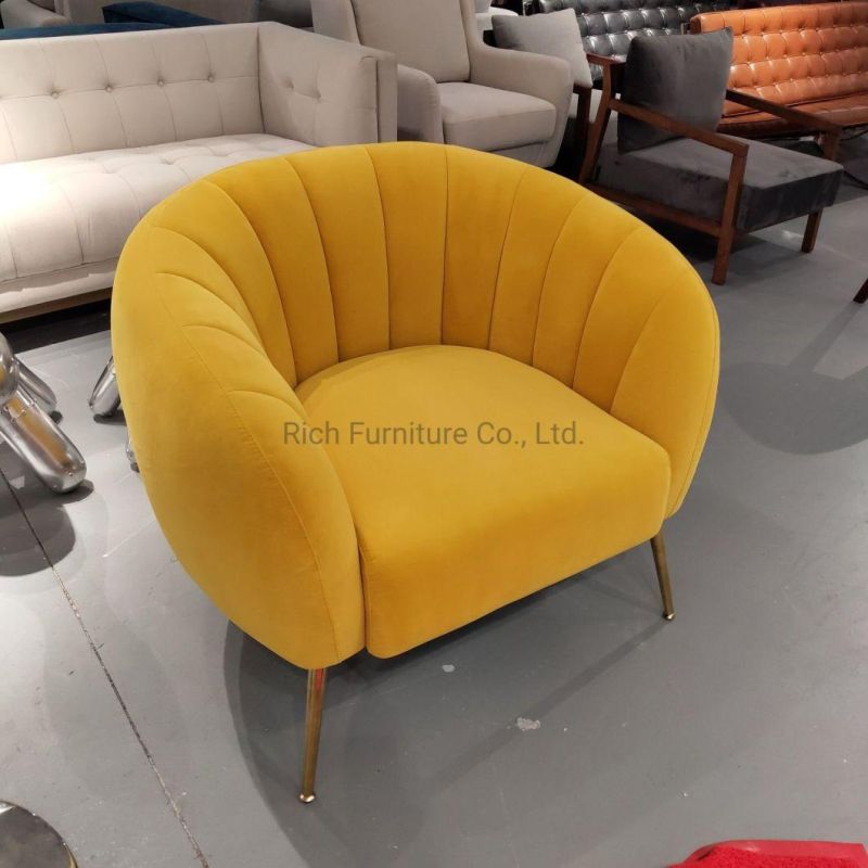 Living Room Furniture Lily Pumpkin Fabric Velvet Sofa Couch with Metal Legs Modern Sofa Chair