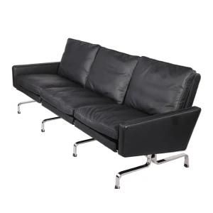 MID Century Modern Furniture Black Leather Poul Kjaerholm Pk31 Sofa Replica