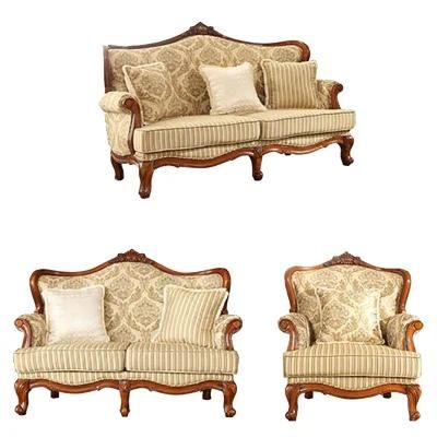 Wood Carved American Fabric Sofa in Optional Sofas Seats and Furniture Color