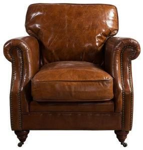 Antique Leather Club Armchair Living Room Sofa (628)