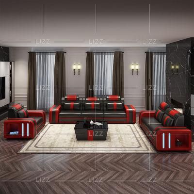 Functional Living Room Furniture LED Home Genuine Leather Sofa