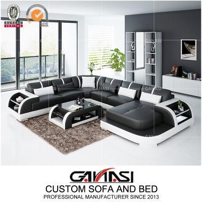 Classic Italian Style Home Use U-Shaped Leather Living Room Furniture Sets with Tea Table