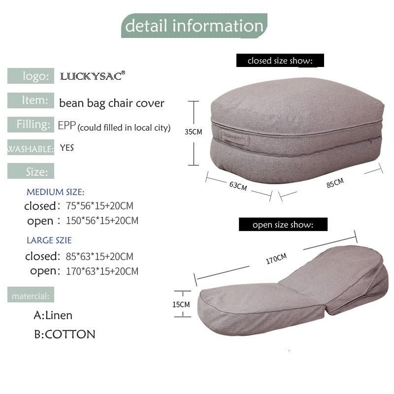 Luckysac Foldable Home Furniture, Living Room Grey Bean Bag Sofa Bed, Luxurious Upholstery Bedroom Lazy Chairs Modern Sofa Bed