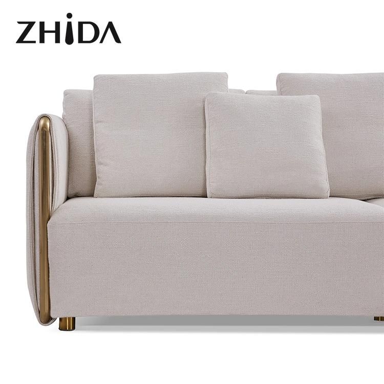 Italian Modern Couch Set Design Home Living Room Furniture Luxury Gold Metal Armrest Sectional Velvet Upholstery Fabric Sofa