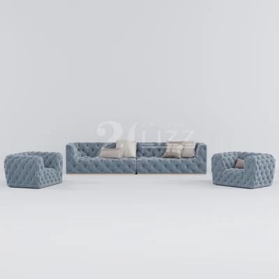 European Style Living Room Solid Wood Chesterfield Fabric Modern Sofa Leisure Home Office Blue Velvet Couch