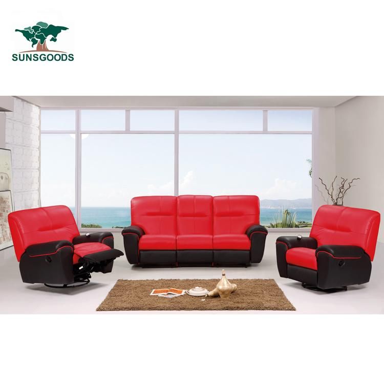 Reclining Red and Black Real Leather Pictures of Sofa Designs