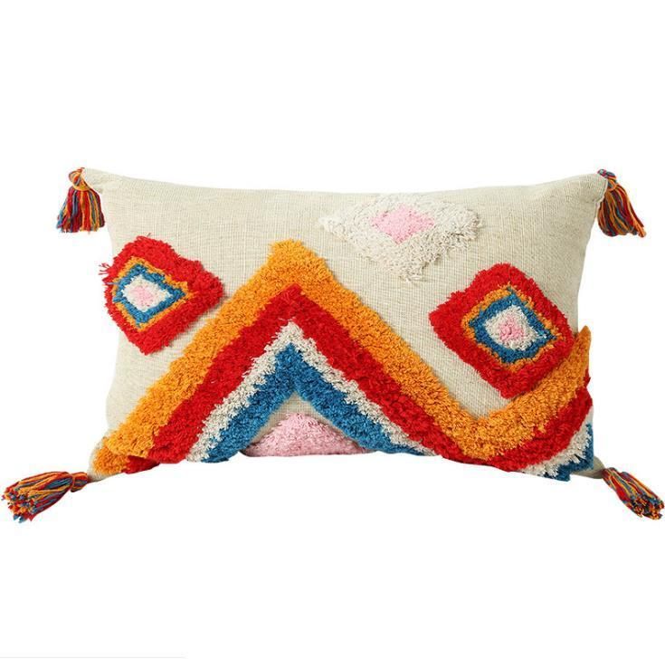 Nordic Pillow Cover Tufted Indian Handmade Pillow Stereo Embroidery Cushion Cover Tassel Sofa Pillow Can Be Customized