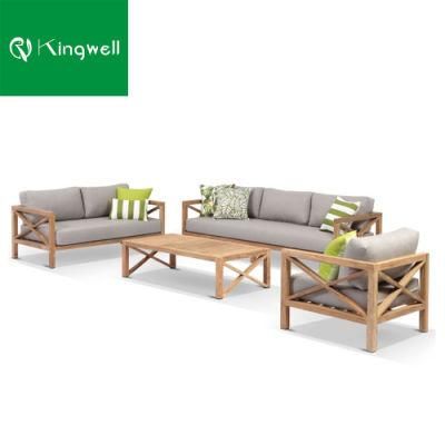 Hotel Villa Furniture Modular Outdoor Teak Wood Corner Sofa for Garden