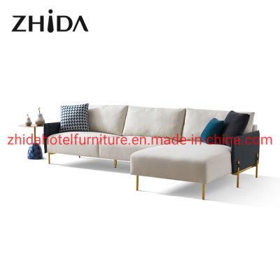 Factory Wholesale Living Room Home Furniture Hot Sale Leather Armrest Fabric Seat Metal Leg Modern Sectional L-Shaped Sofa for Sale