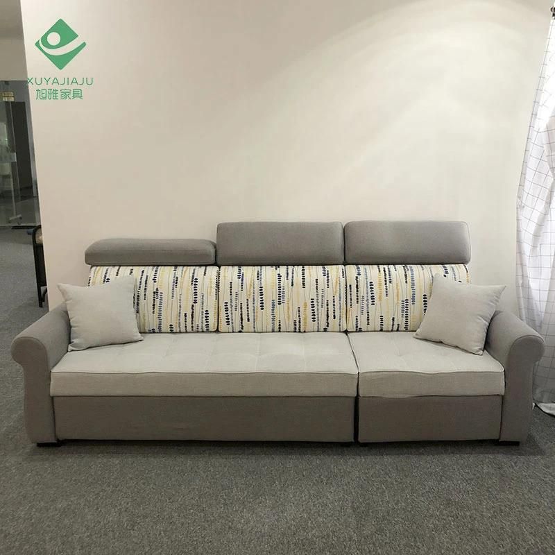 2.5 M Length Grey and Custom Pattern Backrest Linen L Shaped Sofa Cum Bed