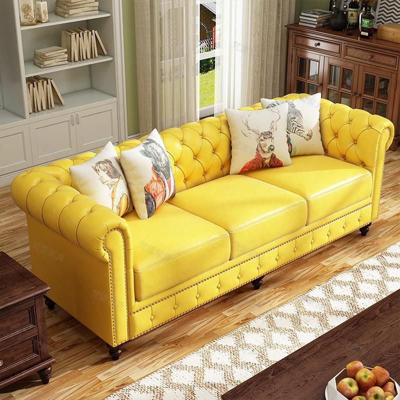 Luxury Antique Home Furniture Classic American Style Leather Chesterfield Sofa