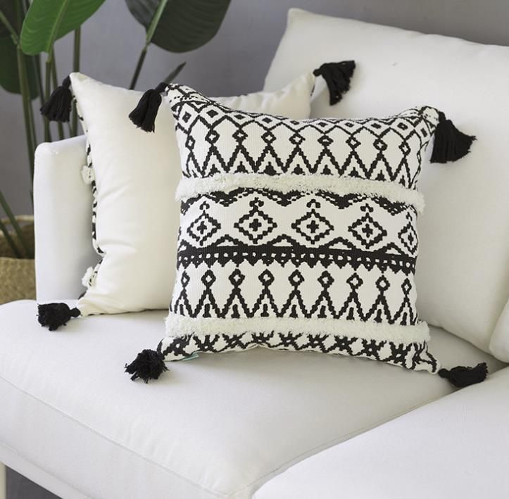 Black and White City Printed Tufted Pillowcase Waist Cushion for Living Room Chair Cushion Cover Sofa Pillowcase 30*50 45*45
