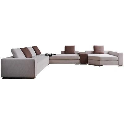 Italian Modern High Quality Solid Wood Stainless Steel High Foam with Fabric Living Room Sofa Ls12 Combination