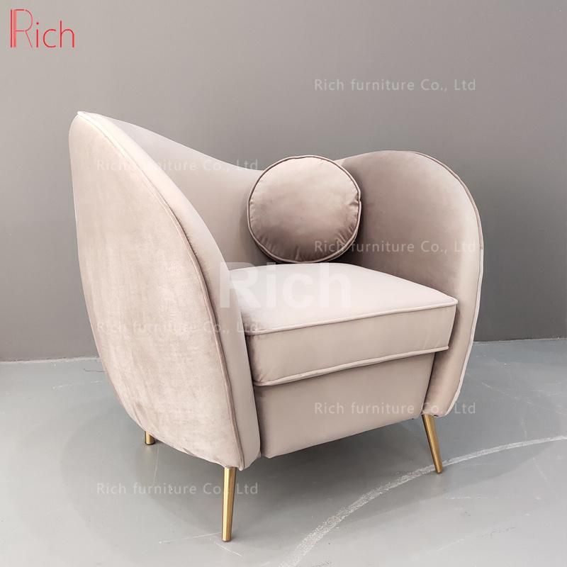 European Single Blue Velvet Fabric Living Room Furniture Gold Stainless Steel Legs Sofa