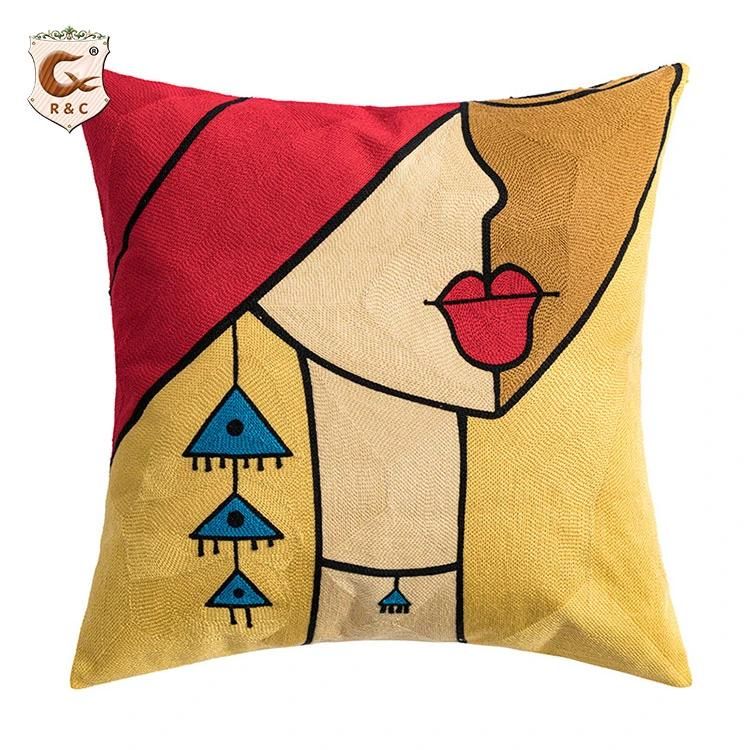 Rich Texture Lumbar Cushion Cover Interior Sofa Decoration Abstract Face Embroidered Throw Pillow Covers