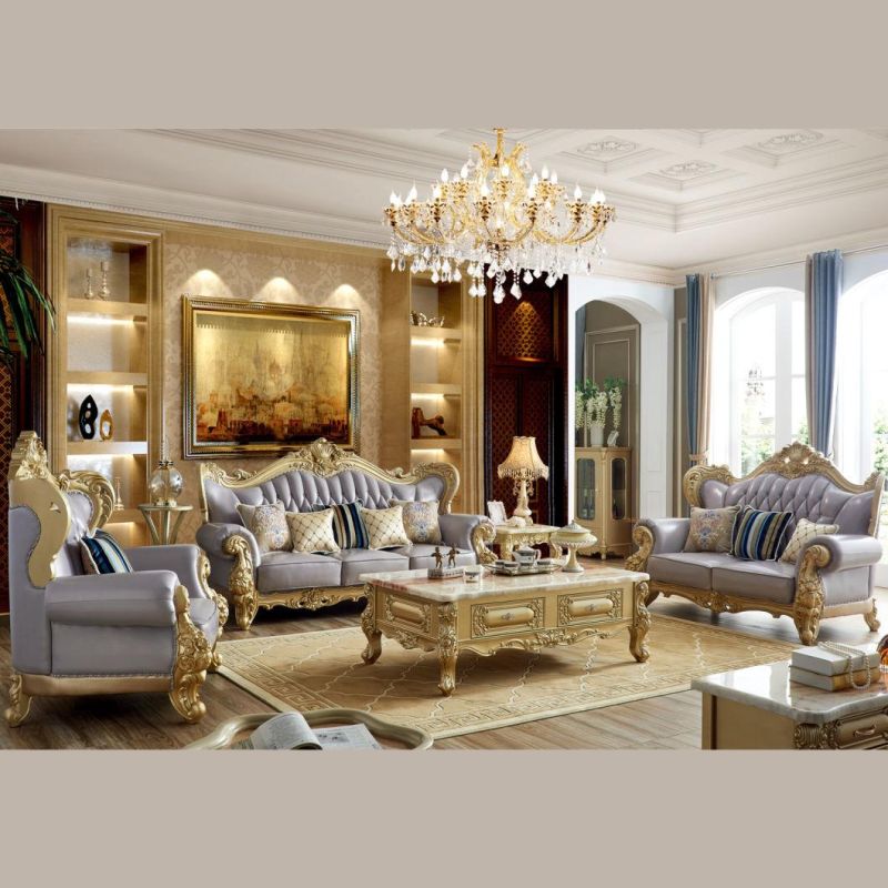 Home Furniture Factory Wholesale American Leather Sofa with Marble Table in Optional Sofas Seat and Furnitures Color