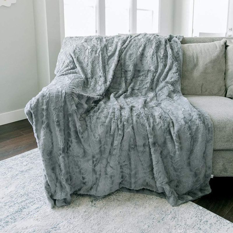 Sofa Warm Milky Plush Blanket Stripe Faux Fur Blanket Cozy Faux Fur Bedding Blankets