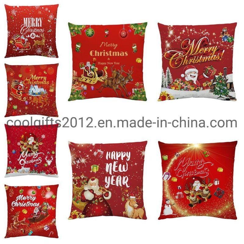 Home Textile Traditional Design Christmas Colorful Reindeer Digital Print Cotton Linen Customizable Sofa Pillow Cover