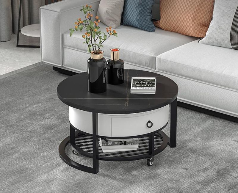 Modern Living Room Furniture Storage Tea Table Gold Stainless Steel Center Sofa Round Marble Coffee Table