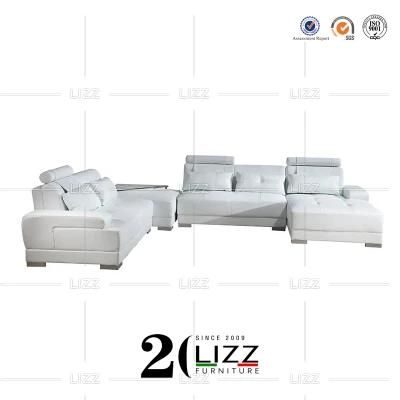 UK Hot Selling Wholesale Price Luxury Wood Living Room Furniture Modern Sectional Leather White Sofa